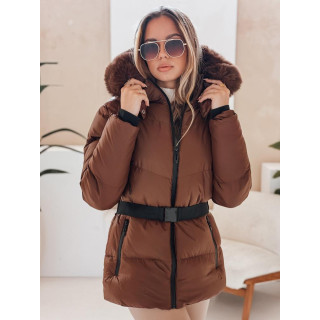 Rjava ženska zimska jakna s pasom TY4953