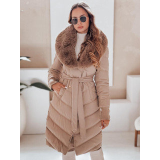 Dolga bež jakna s krznenim ovratnikom TY5077