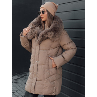 Dolga temno bež jakna s krznom TY4701