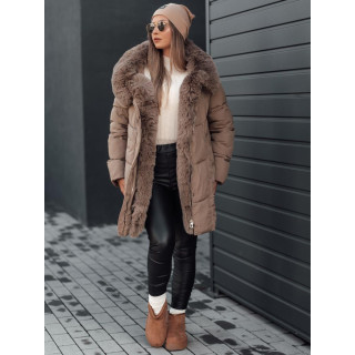 Dolga temno bež jakna s krznom TY4701