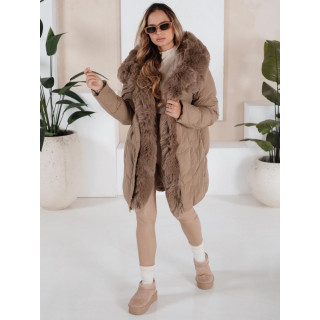 Ženska dolga bež jakna s krznom TY5183