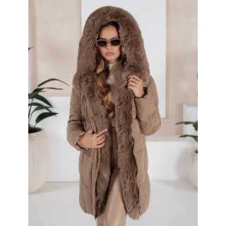 Ženska dolga bež jakna s krznom TY5183