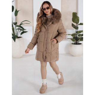 Ženska dolga bež jakna s krznom TY5183