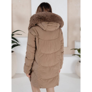 Ženska dolga bež jakna s krznom TY5183