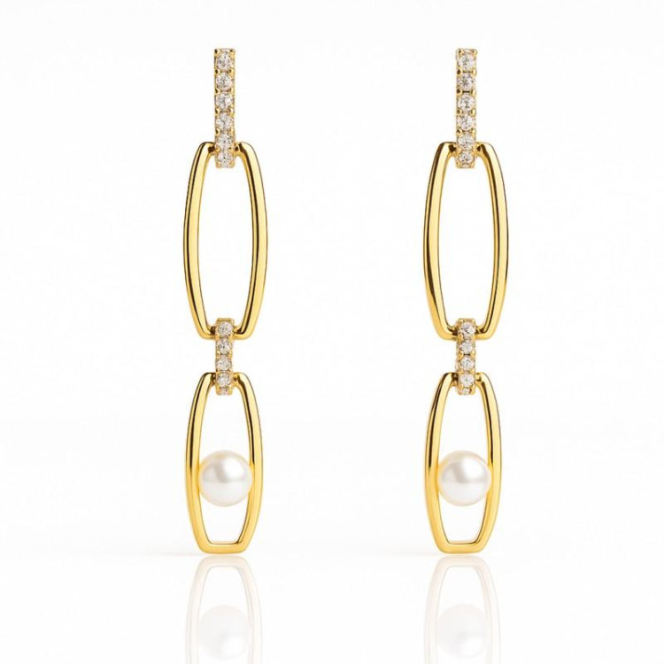 Pozlačeni viseči uhani z biseri