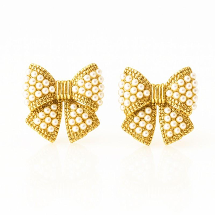 Ženski uhani v obliki pentlje z biseri