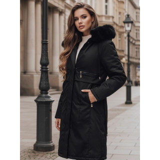 Ženska dolga črna parka s krznom TY5111