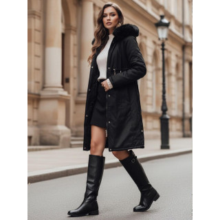 Ženska dolga črna parka s krznom TY5111