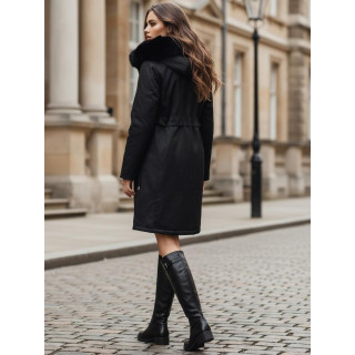 Ženska dolga črna parka s krznom TY5111