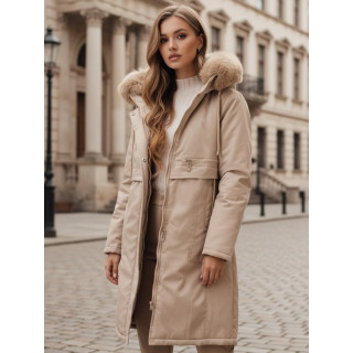 Dolga bež parka s krznom TY5112