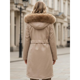 Dolga bež parka s krznom TY5112