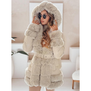 Ženska svetlo bež jakna s krznom TY5047