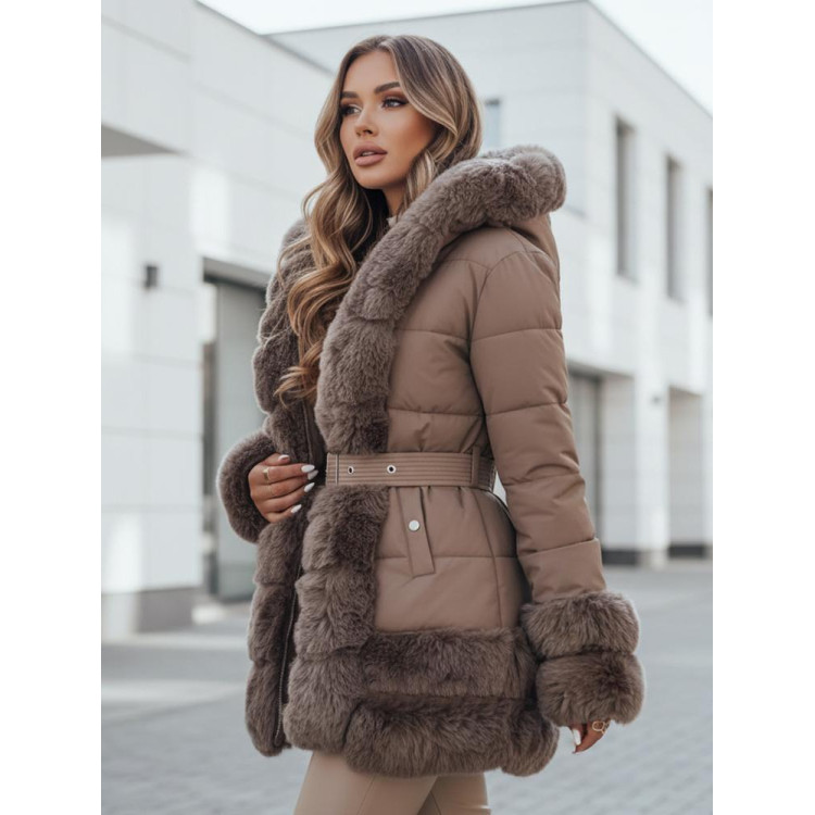 Rjava ženska jakna s krznom TY5048