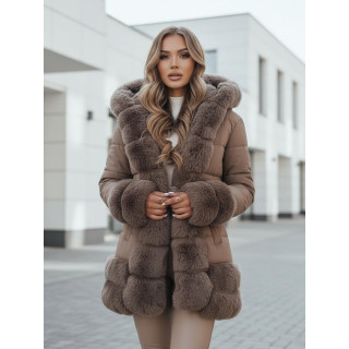 Rjava ženska jakna s krznom TY5048