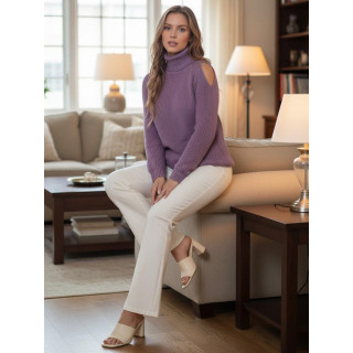 Vijoličen ženski pulover z ovratnikom MY2409