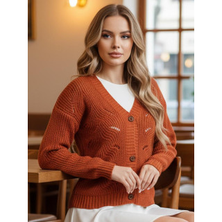 Ženski pulover z zapenjanjem v opečnati barvi MY2420