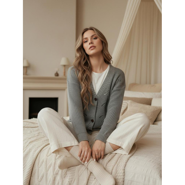 Svetlo siv ženski pulover z gumbi MY2401