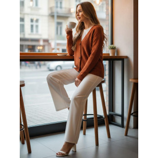 Ženski pulover z gumbi v opečnati barvi MY2418