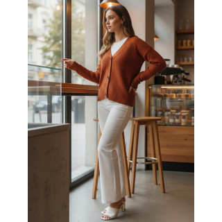 Ženski pulover z gumbi v opečnati barvi MY2418