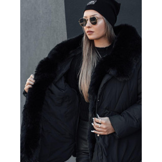 Črna ženska jakna s krznom TY4667