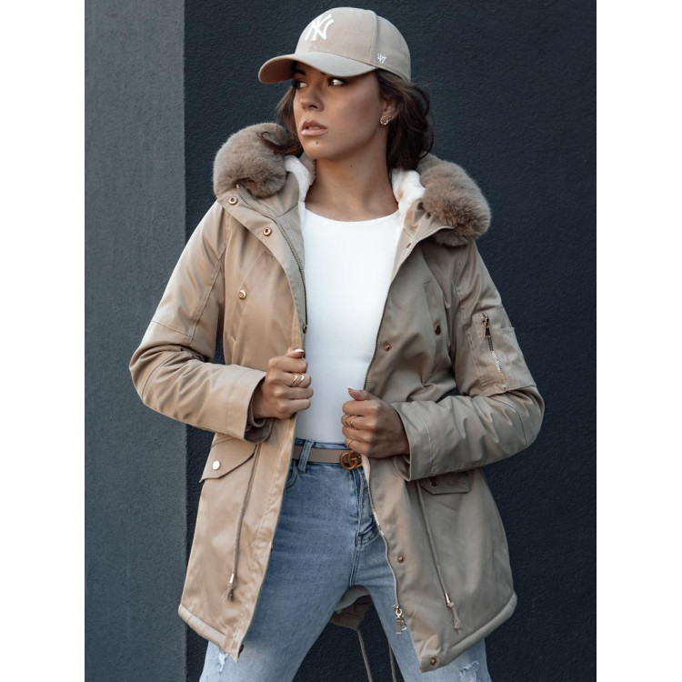 Ženska bež parka s krznom TY4532
