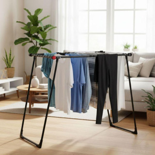 Razširljiv črni stojalo za sušenje perila