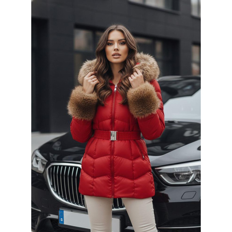 Rdeča prešita jakna s pasom TY5321