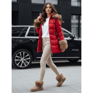 Rdeča prešita jakna s pasom TY5321