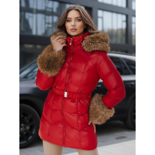 Rdeča prešita jakna s pasom TY5321