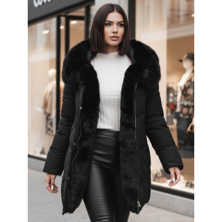 Črna dolga jakna s krznom TY4702z