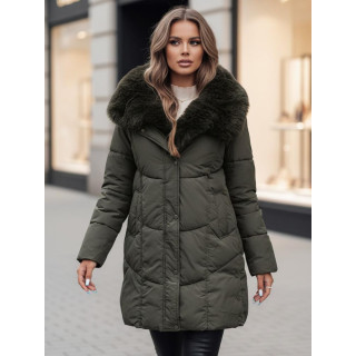 Dolga zelena ženska jakna s krznom TY4671z