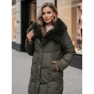 Dolga zelena ženska jakna s krznom TY4671z