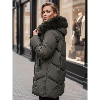 Dolga zelena ženska jakna s krznom TY4671z