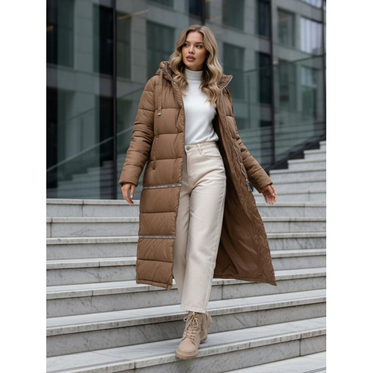 Rjava ženska jakna z nastavljivo dolžino TY5167