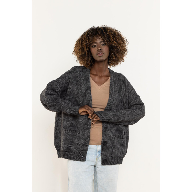 Temno siv volnen ženski kardigan