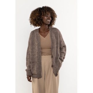 Ženski temno bež volneni kardigan