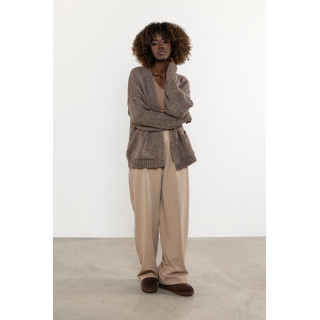 Ženski temno bež volneni kardigan