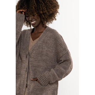 Ženski temno bež volneni kardigan
