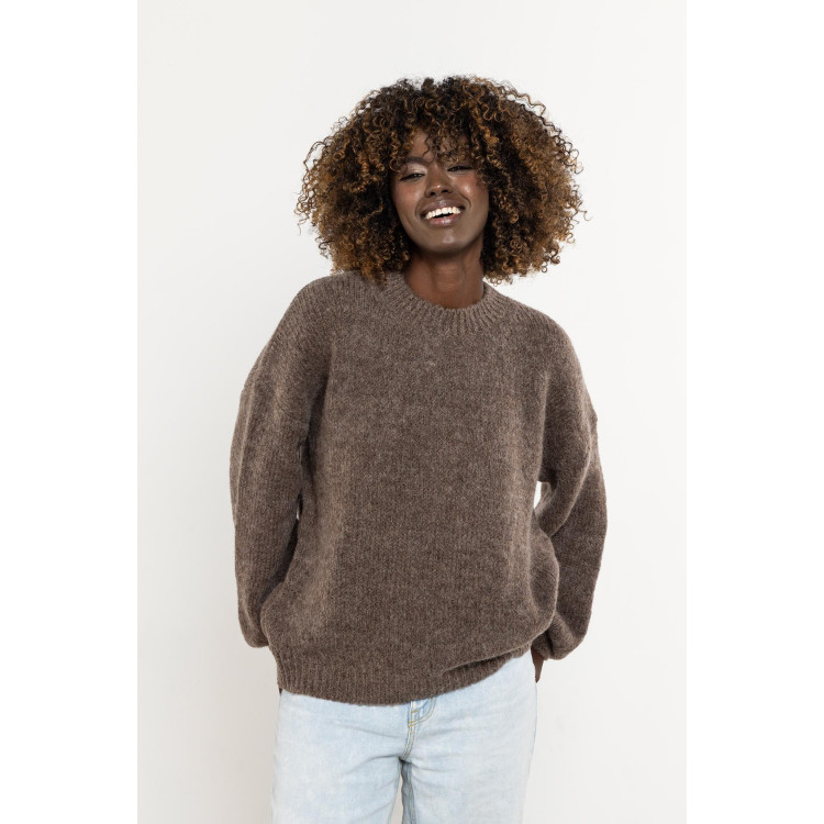 Ženski temno bež topel pulover