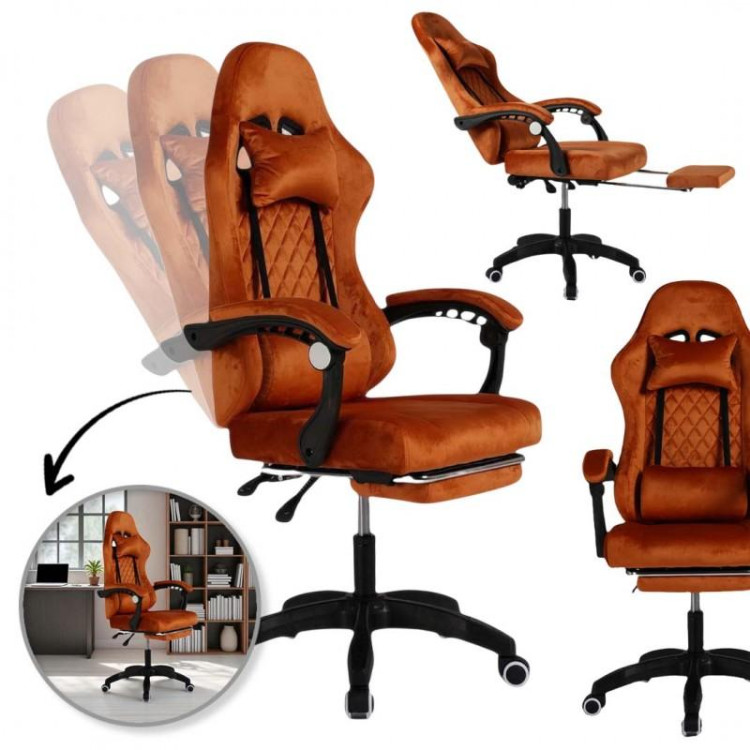 Vrtljiv stol iz velurja v opečnati barvi