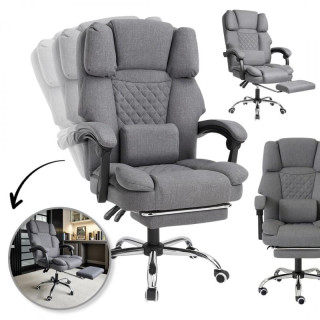 Pisarniški stol iz sive tkanine z naslonom za noge