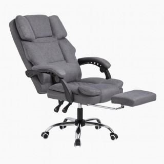 Pisarniški stol iz sive tkanine z naslonom za noge