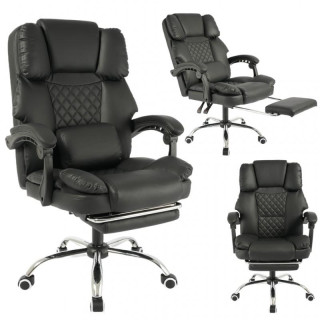 Črn usnjen pisarniški stol z naslonom za noge