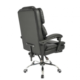 Črn usnjen pisarniški stol z naslonom za noge