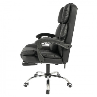 Črn usnjen pisarniški stol z naslonom za noge