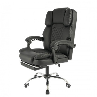 Črn usnjen pisarniški stol z naslonom za noge