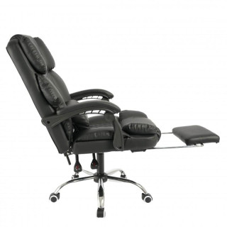 Črn usnjen pisarniški stol z naslonom za noge