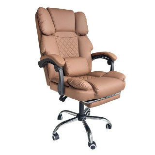 Pisarniški stol iz usnja s kavnim naslonom za noge