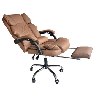 Pisarniški stol iz usnja s kavnim naslonom za noge