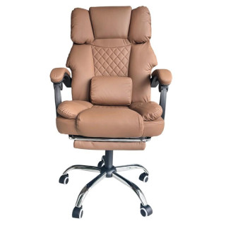 Pisarniški stol iz usnja s kavnim naslonom za noge